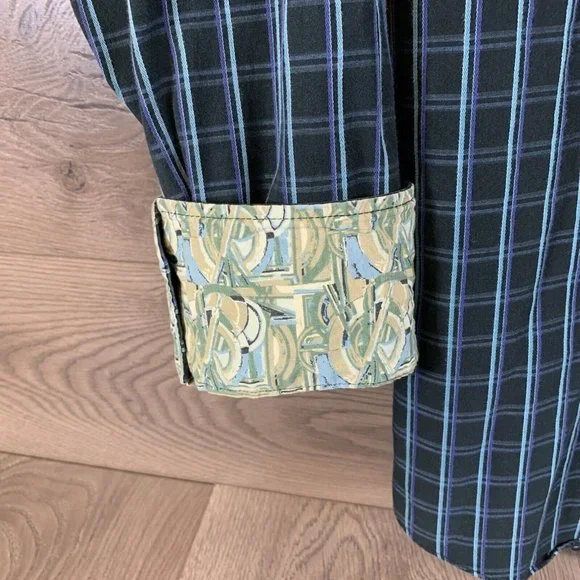 J Garcia Mens Long Sleeve Flip Cuff Cotton Multicolor Button Up Shirt SZ Large - Picture 3 of 5